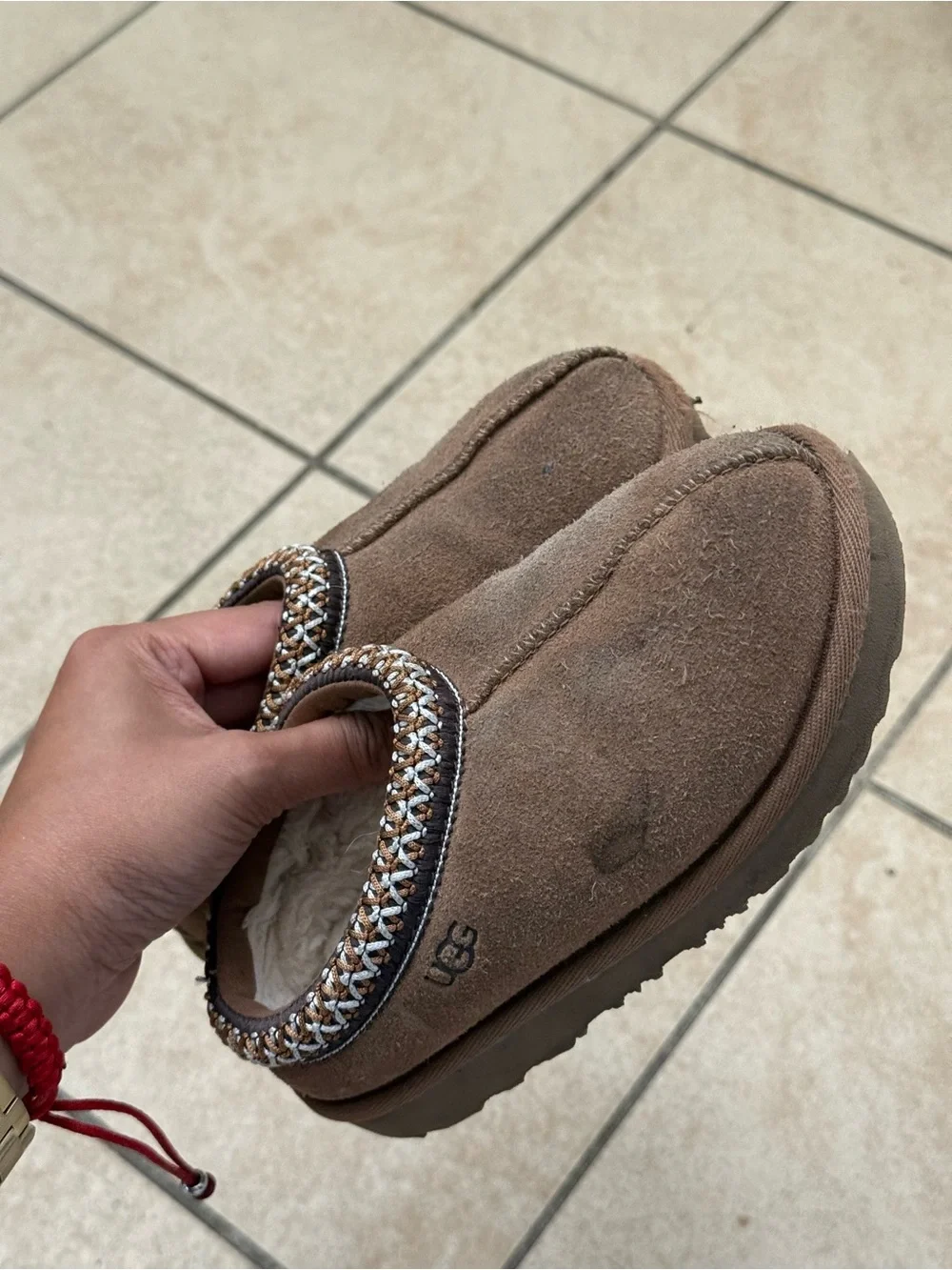 UGG Brown Suede Cozy Slip-On Mules with Braided Trim